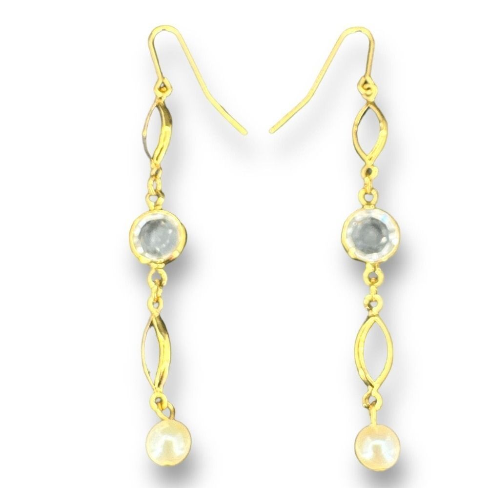 MONET Dangle Earrings Clear and Black Rhinestone Faux Pearl Gold Tone